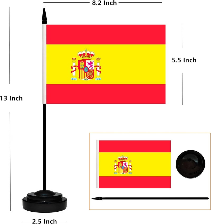 BCLin 12 Pack Spain Desk Flags Set, Spanish Small Mini Table Office Flags With 12" Solid Black Pole, Black Base and Spear Top, Miniature Desktop Flag, Home Decoration, Office Decoration, Festival - Image 2